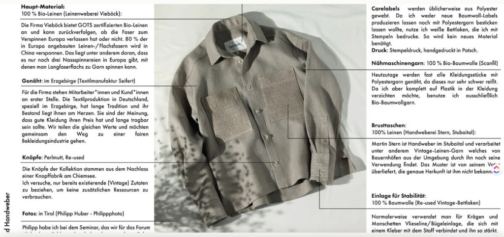 Schaubild: Ausführliche Beschreibung der Produktion eines Leinenhemdes