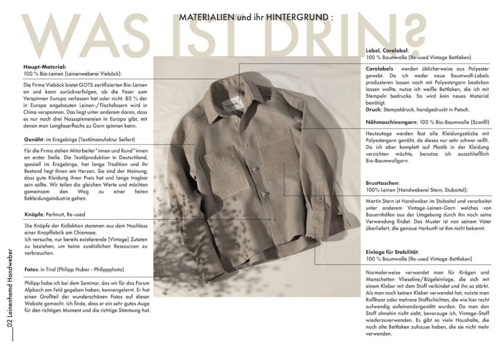 Schaubild: Ausführliche Beschreibung der Produktion eines Leinenhemdes