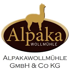 Logo der Alpakawollmühle, mit Schriftzug und stilisiertem Alpaka